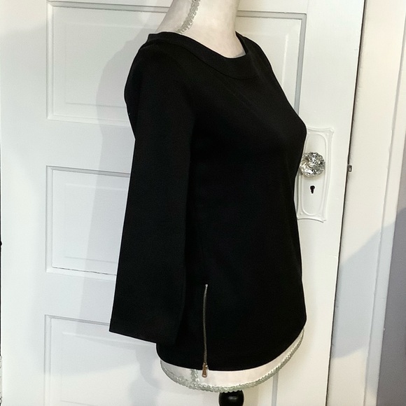 Ann Taylor Boat Neck Black Ponte Knit Top with Side Zippers XS - Picture 4 of 11
